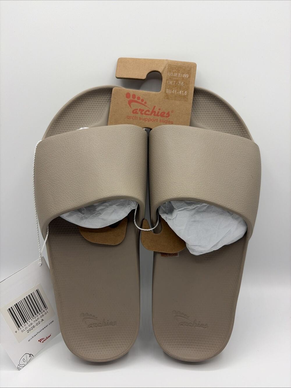 Archies Slides Sandals Unisex Sz M 8 W 9 Gray Tap Arch Support Therapy NWT